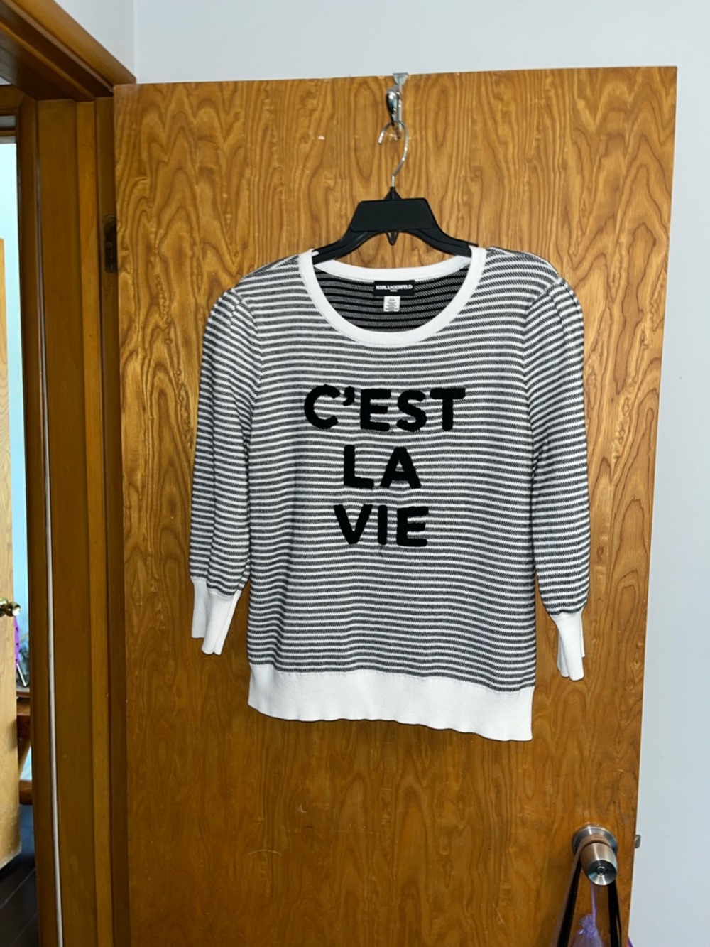 Karl Lagerfeld Black and White Striped Crewneck Sweater - C'EST LA VIE
